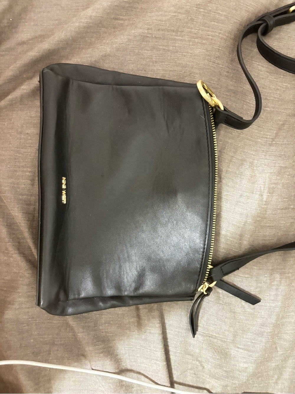 Nine West Black Leather Crossbody Shoulder Bag with Gold Hardware
